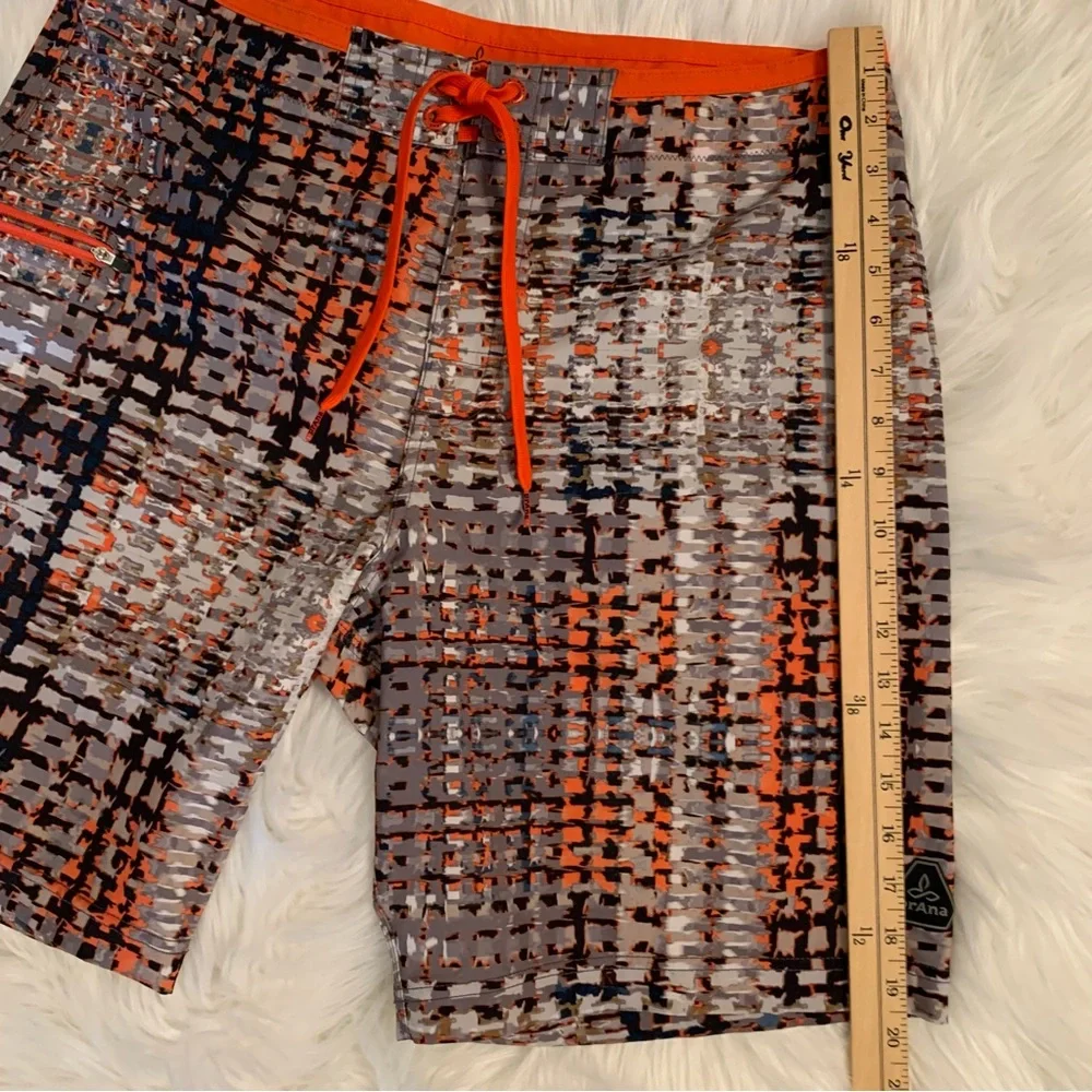 PrAna NWOT Men’s 33 Waist Catalyst Boardshorts Gravel Ripple Orange Brown Beach